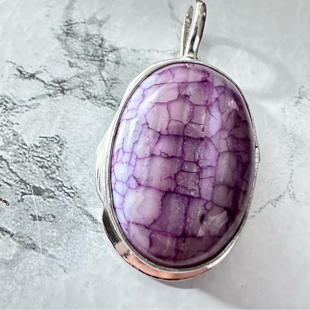Artisan Handcrafted Jewelry Dyed Purple Agate Dragon Vein Stone Pendant 3357